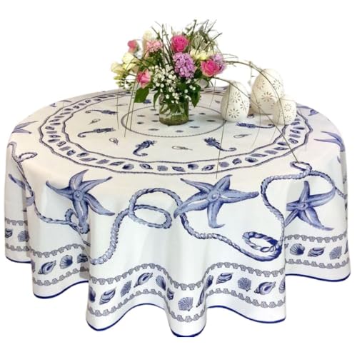 Promo Linge Nappes nappe ronde 180cm marin blanc
