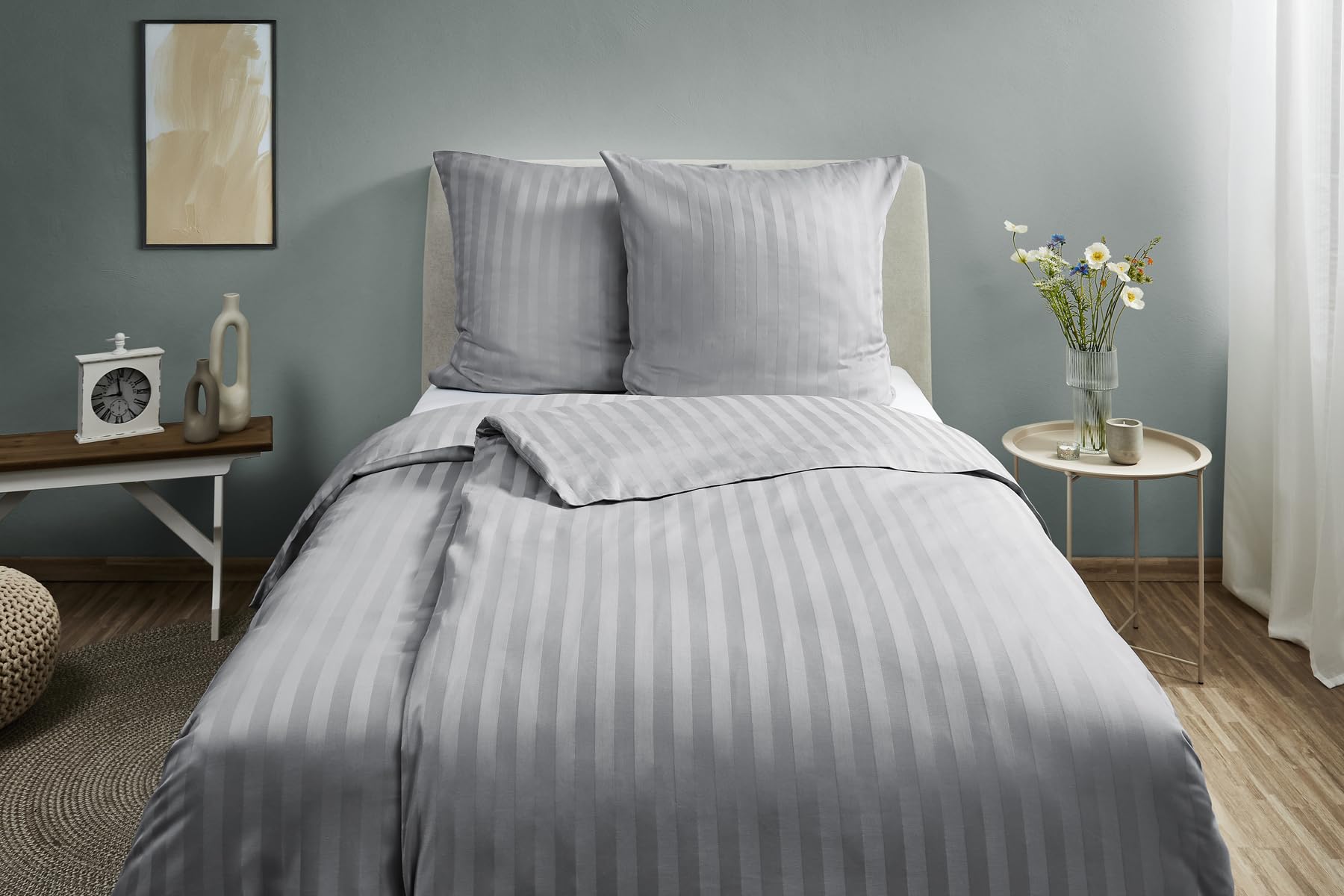 Texpot Bettwäsche parure de lit 135x200 cm rayures grise coton