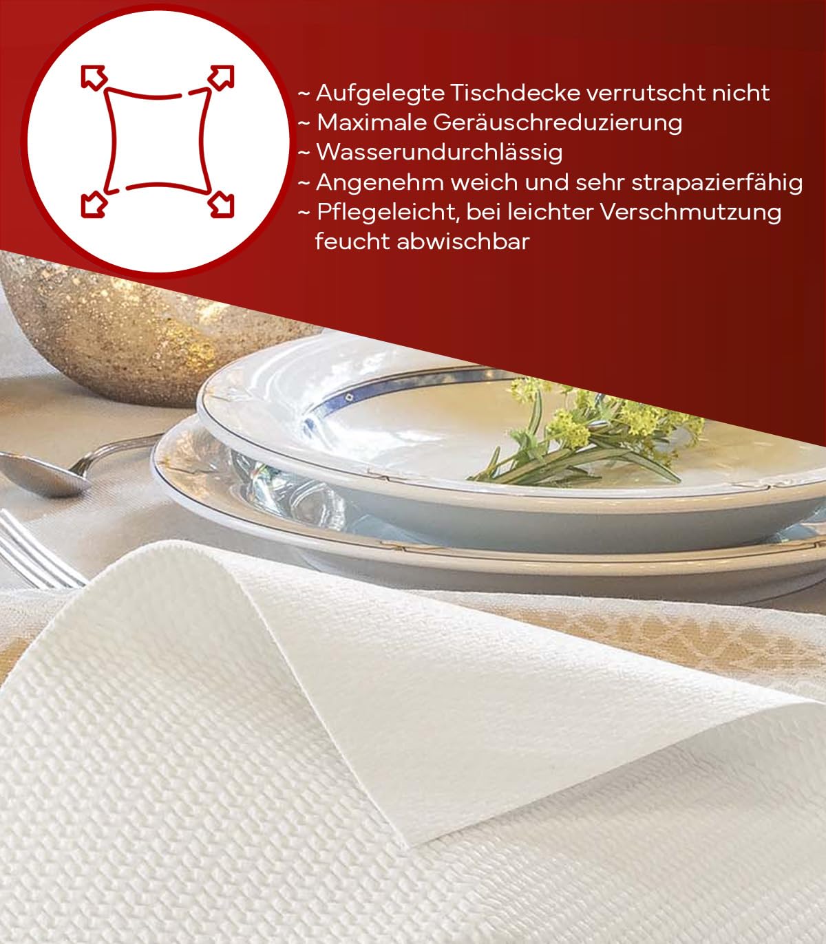 Texpot Meterware 85x550 cm Sous-Nappe Blanc Antidérapant PVC