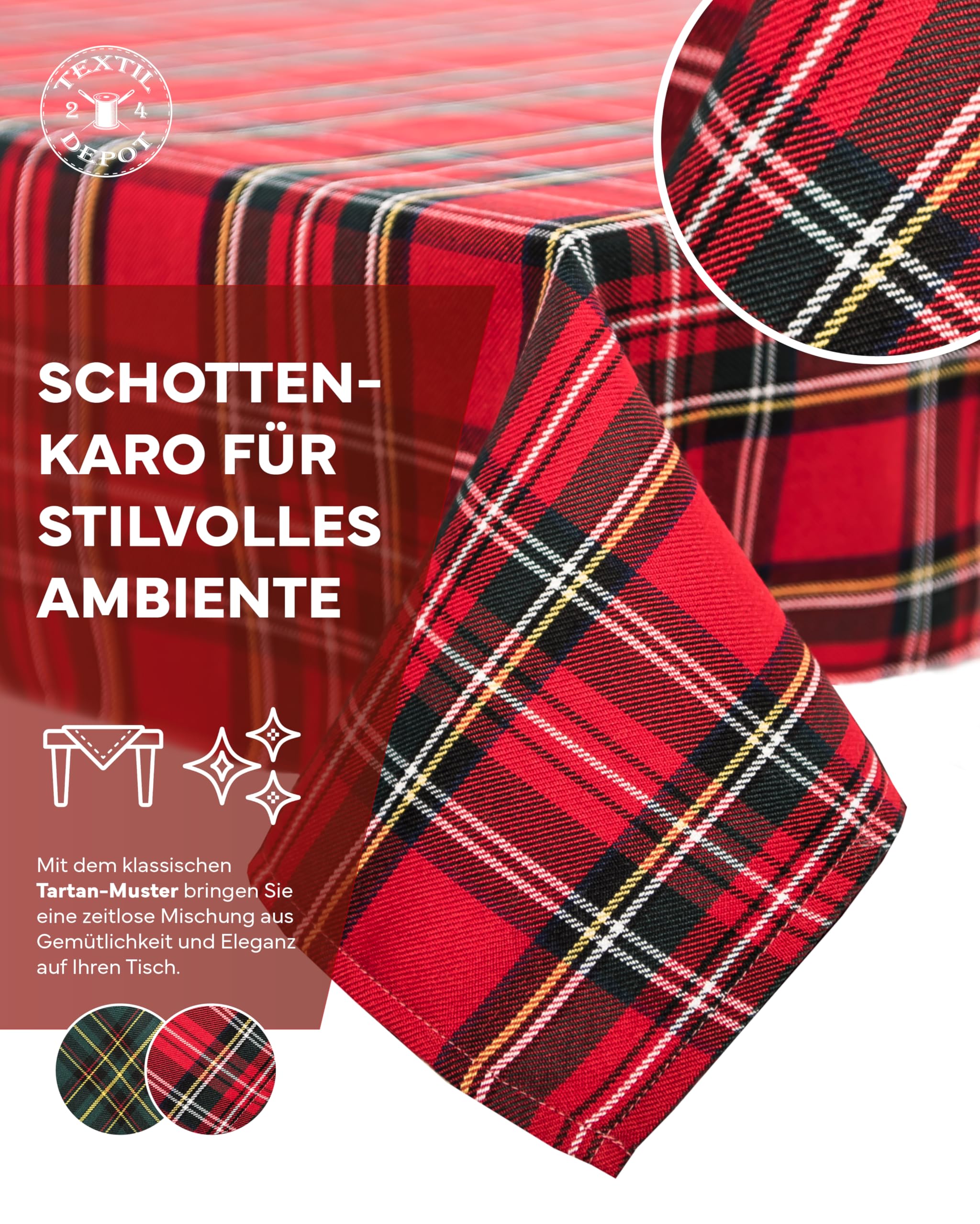 Texpot Tischdecken Nappe carreaux Rouge 140x140 cm
