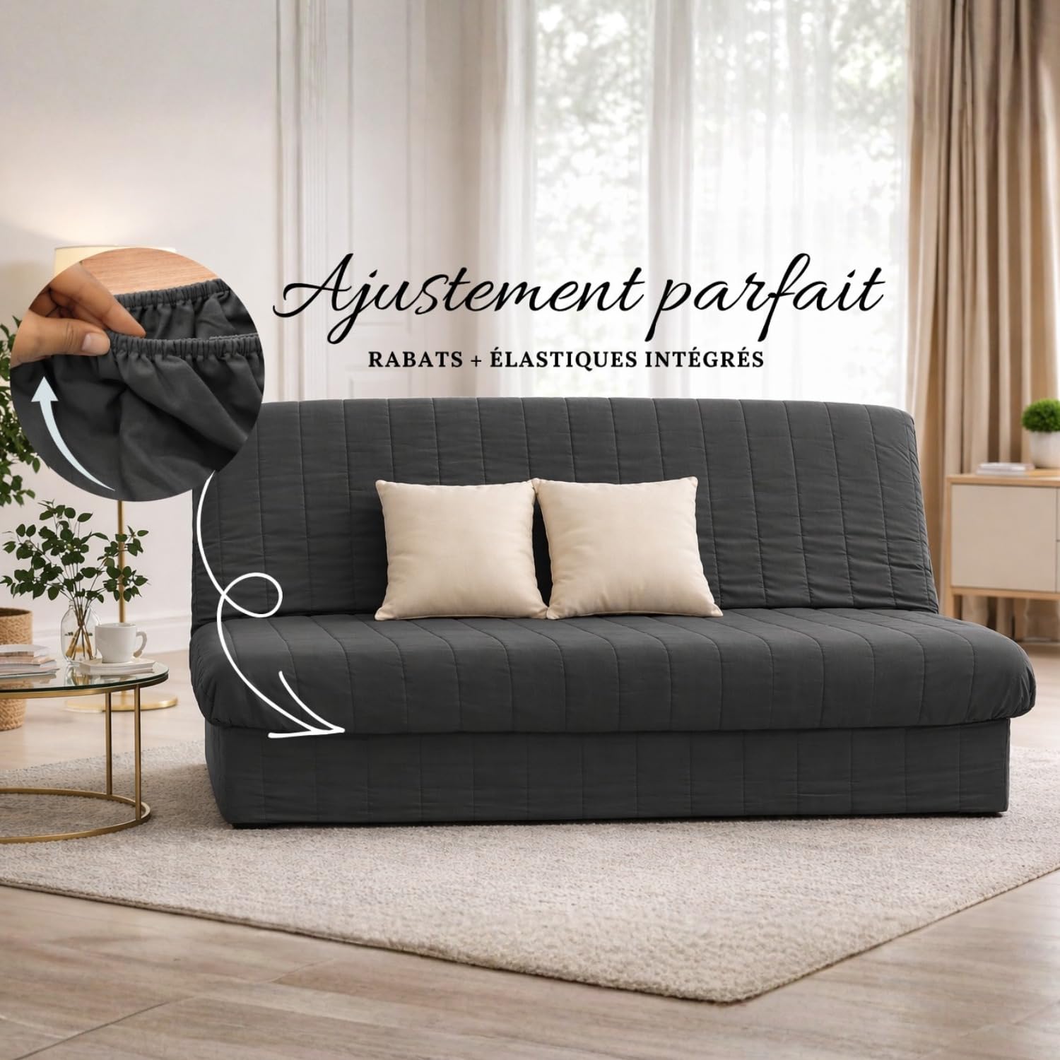 Promo Linge Draps Housse clic-clac matelassée anthracite