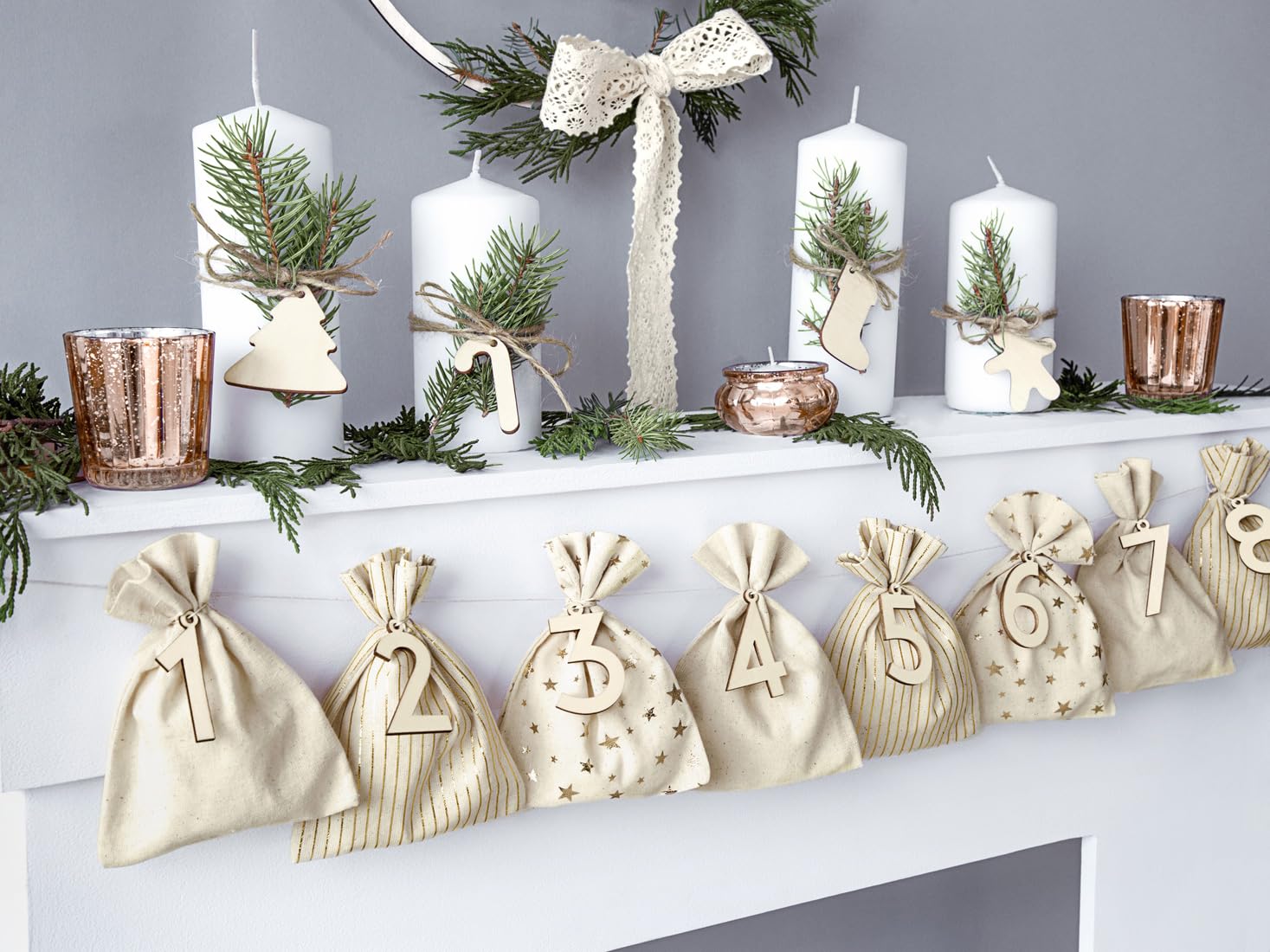 TEXPOT Deko calendrier de l'Avent 24 sachets coton 10x13 cm