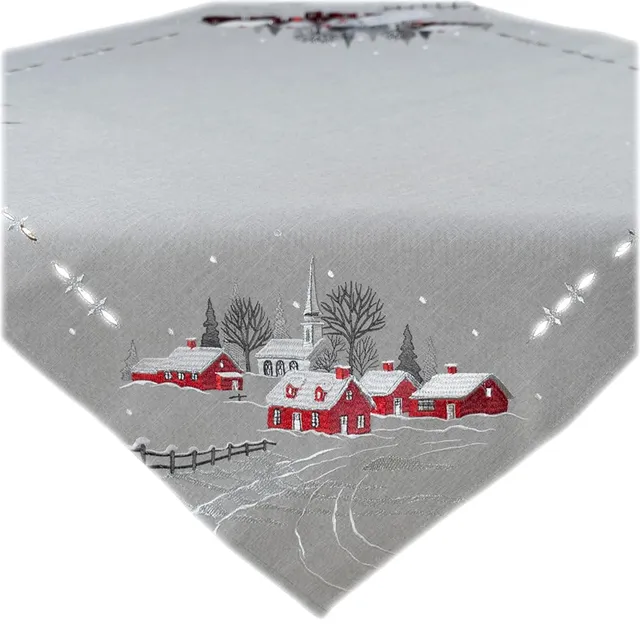 Texpot Tischdecken nappe 85x85 cm village Noël brodée