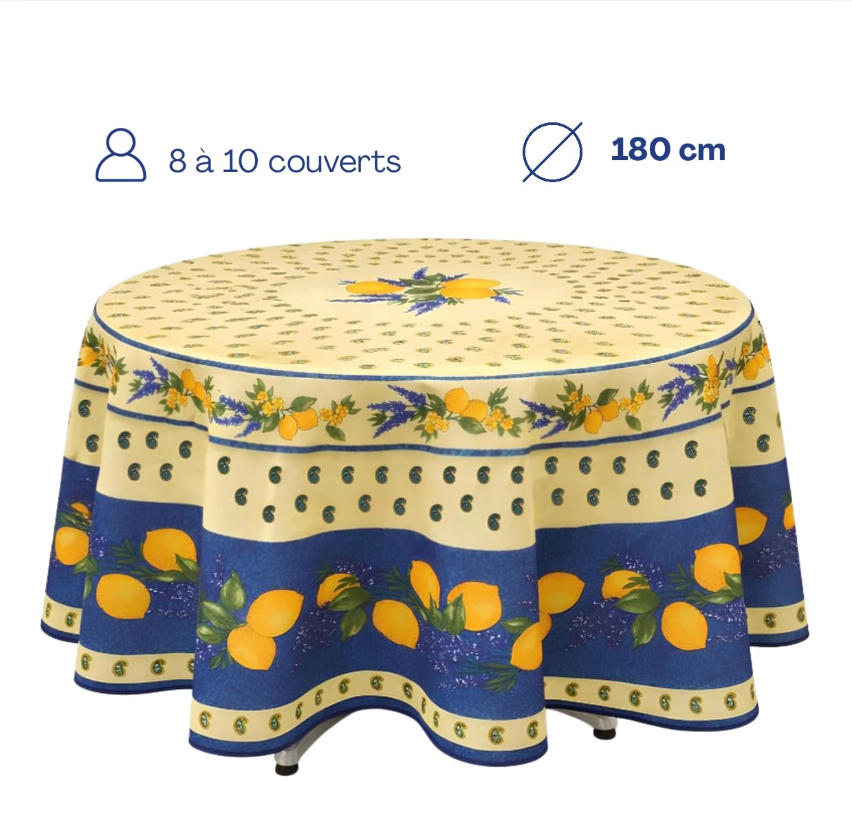 PROMO LINGE nappe provençale ronde citron bleu 180cm
