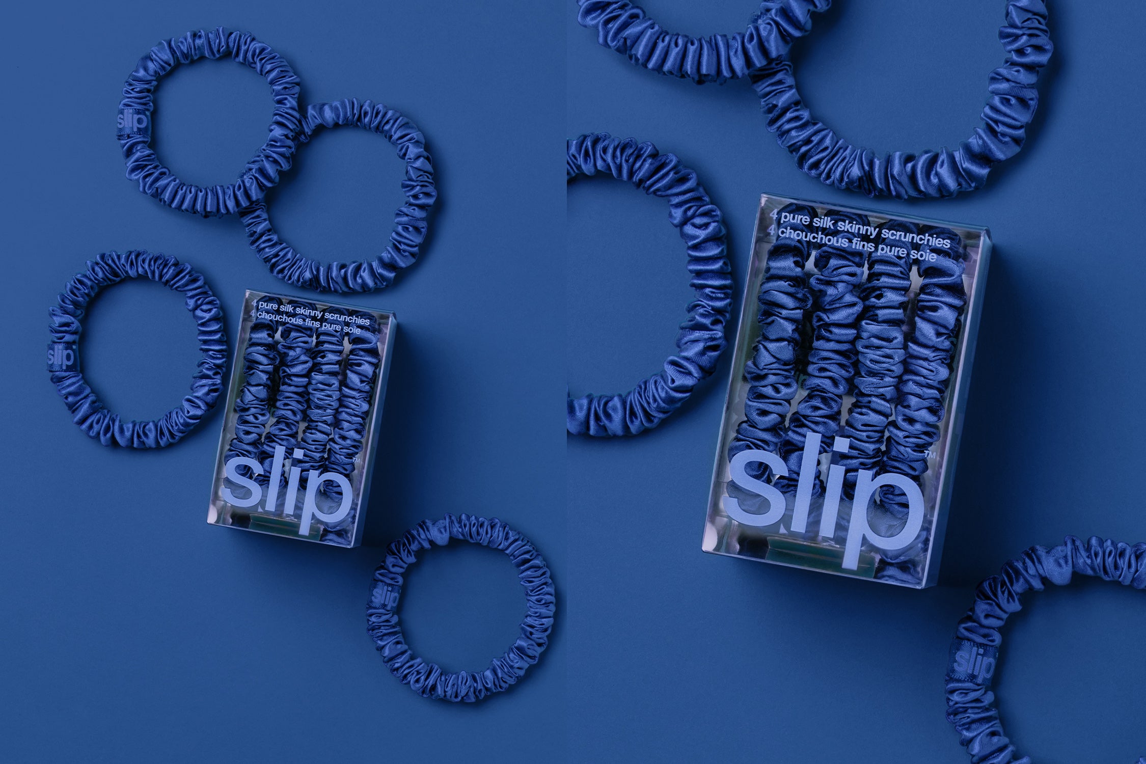 Slip Skinny Scrunchies chouchou bleu roi lot 4 soie