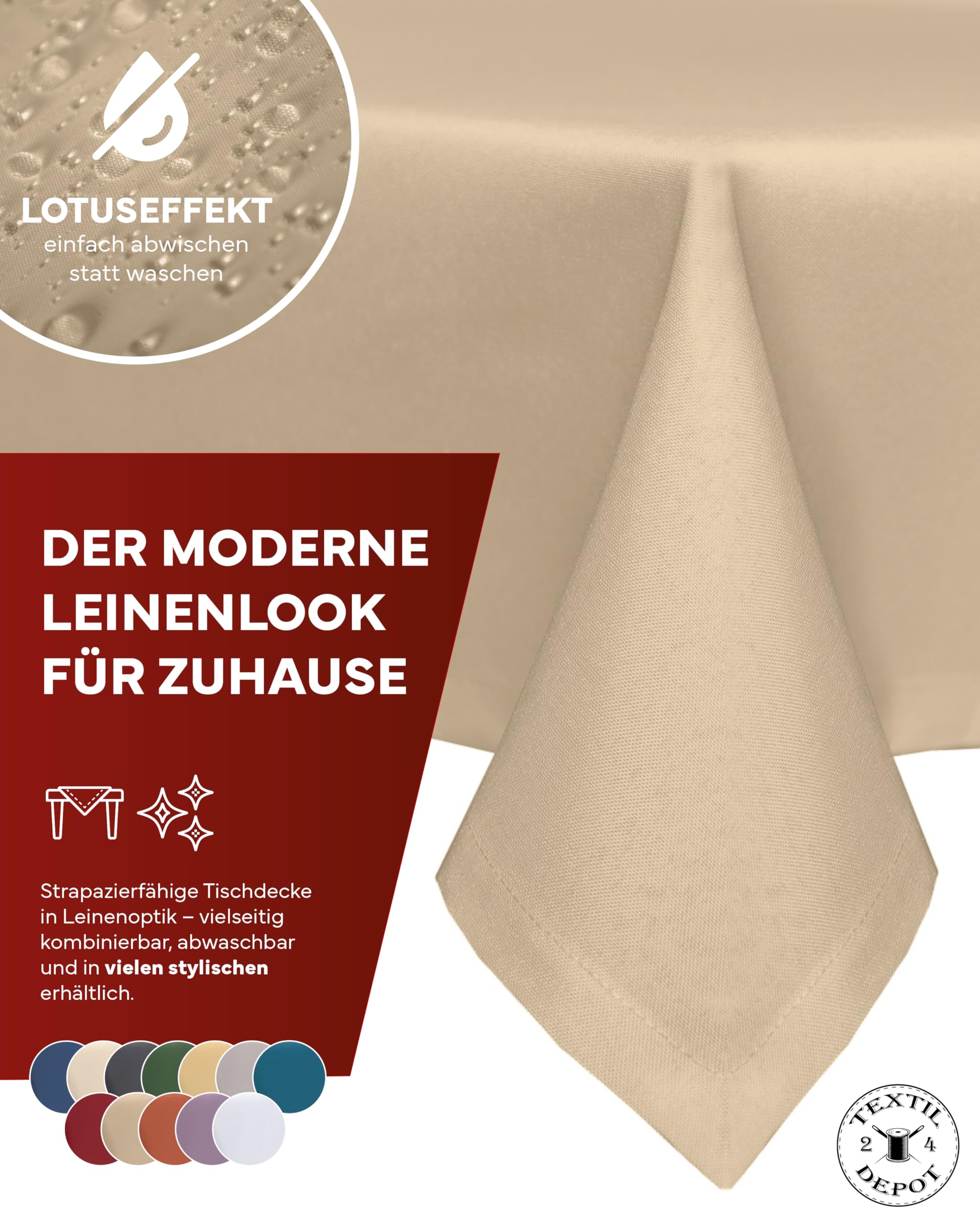 TEXPOT Gartentischdecken nappe ronde 140 sable aspect lin