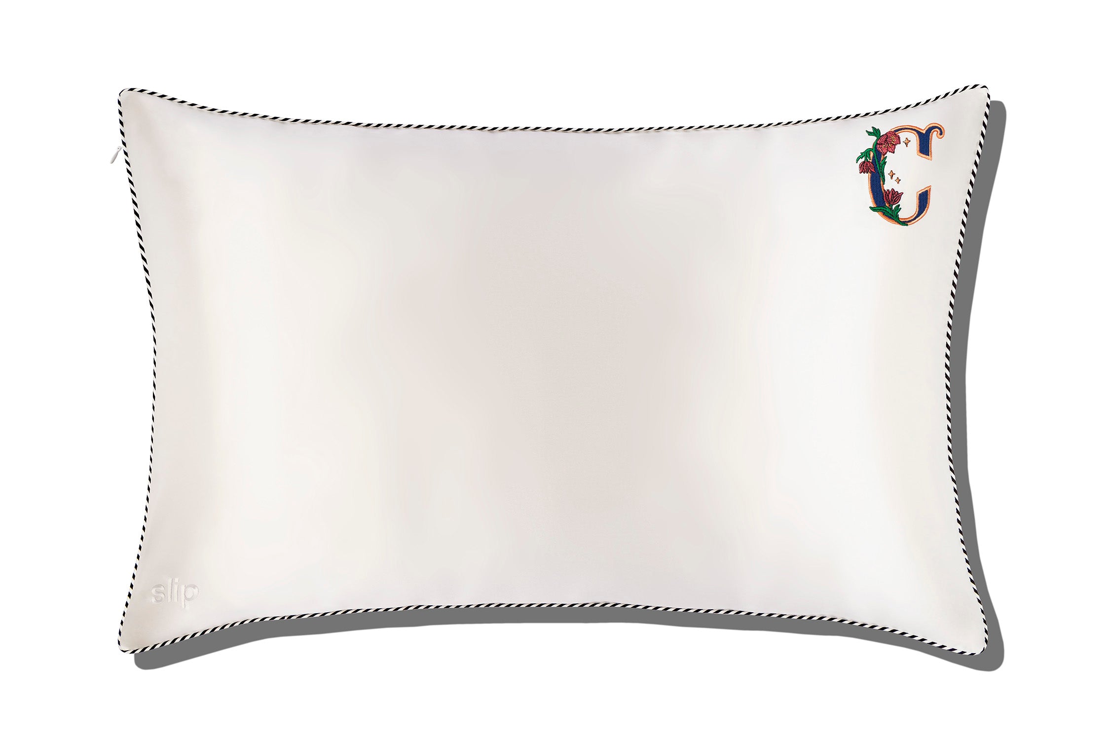 Slip Initial Queen taie oreiller soie blanche lettre