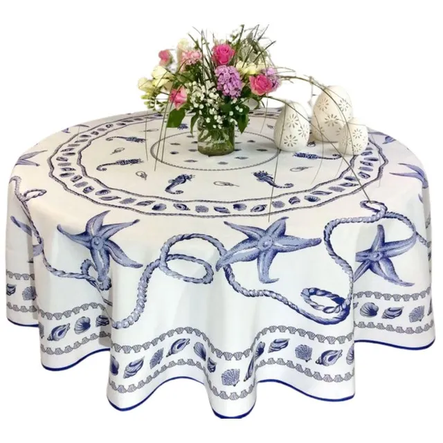 Promo Linge Nappes nappe ronde 180cm marin blanc