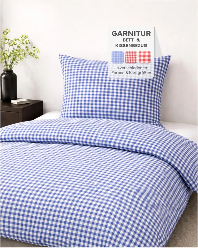 TEXPOT Bettwäsche parure 155x220 bleu carreaux coton