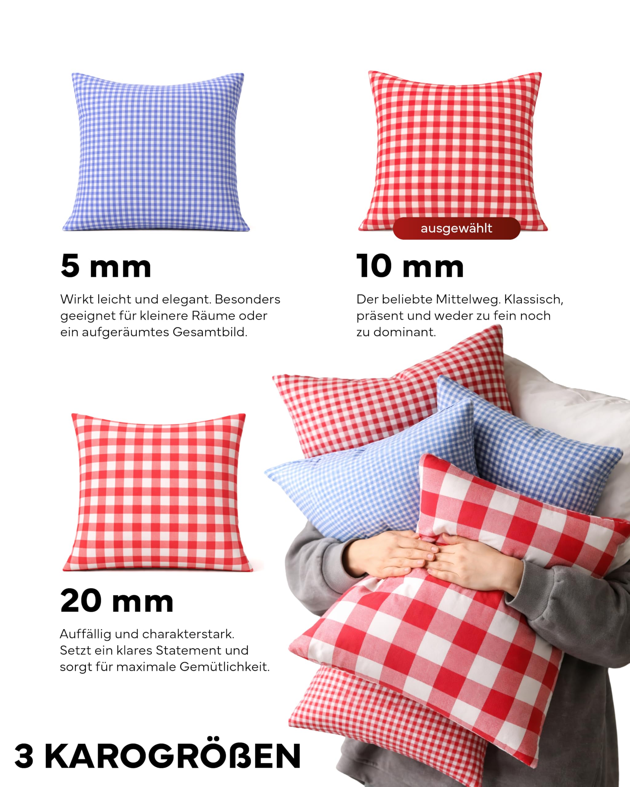 TEXPOT Kissenhüllen housse coussin 40x40 cm carreaux bleus coton