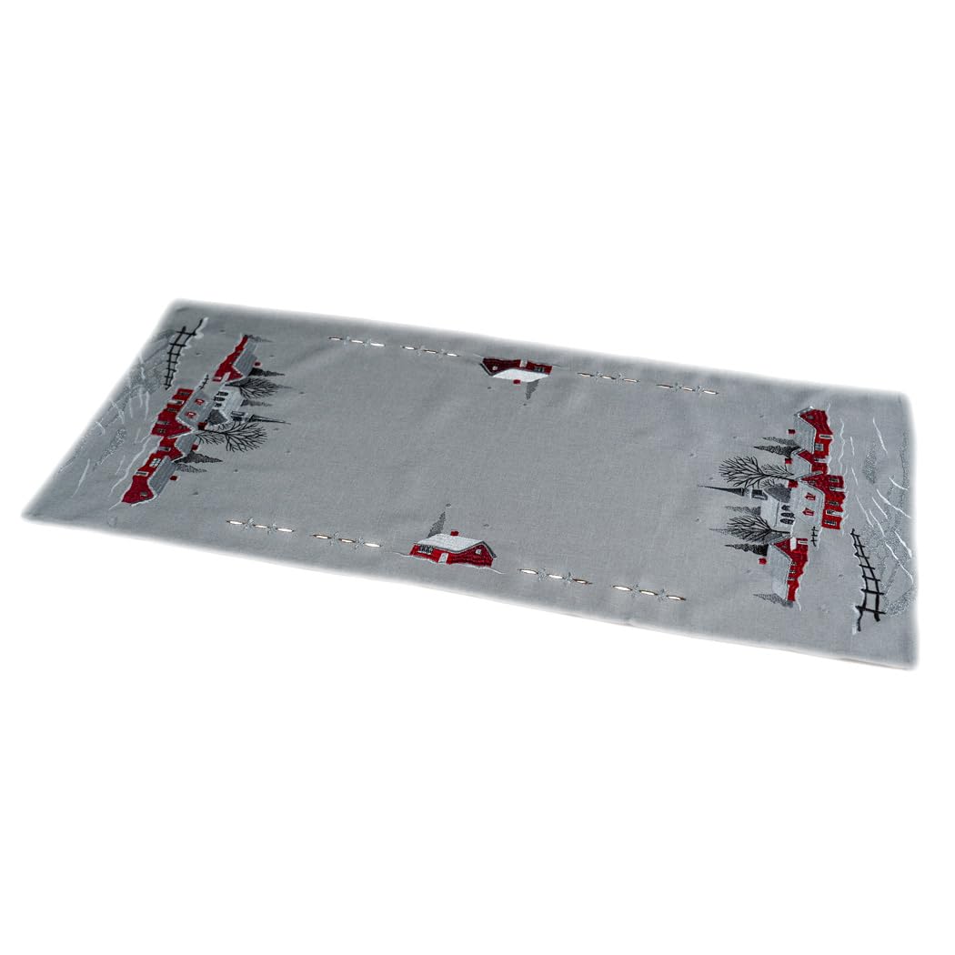 Texpot Tischdecken nappe 85x85 cm village Noël brodée