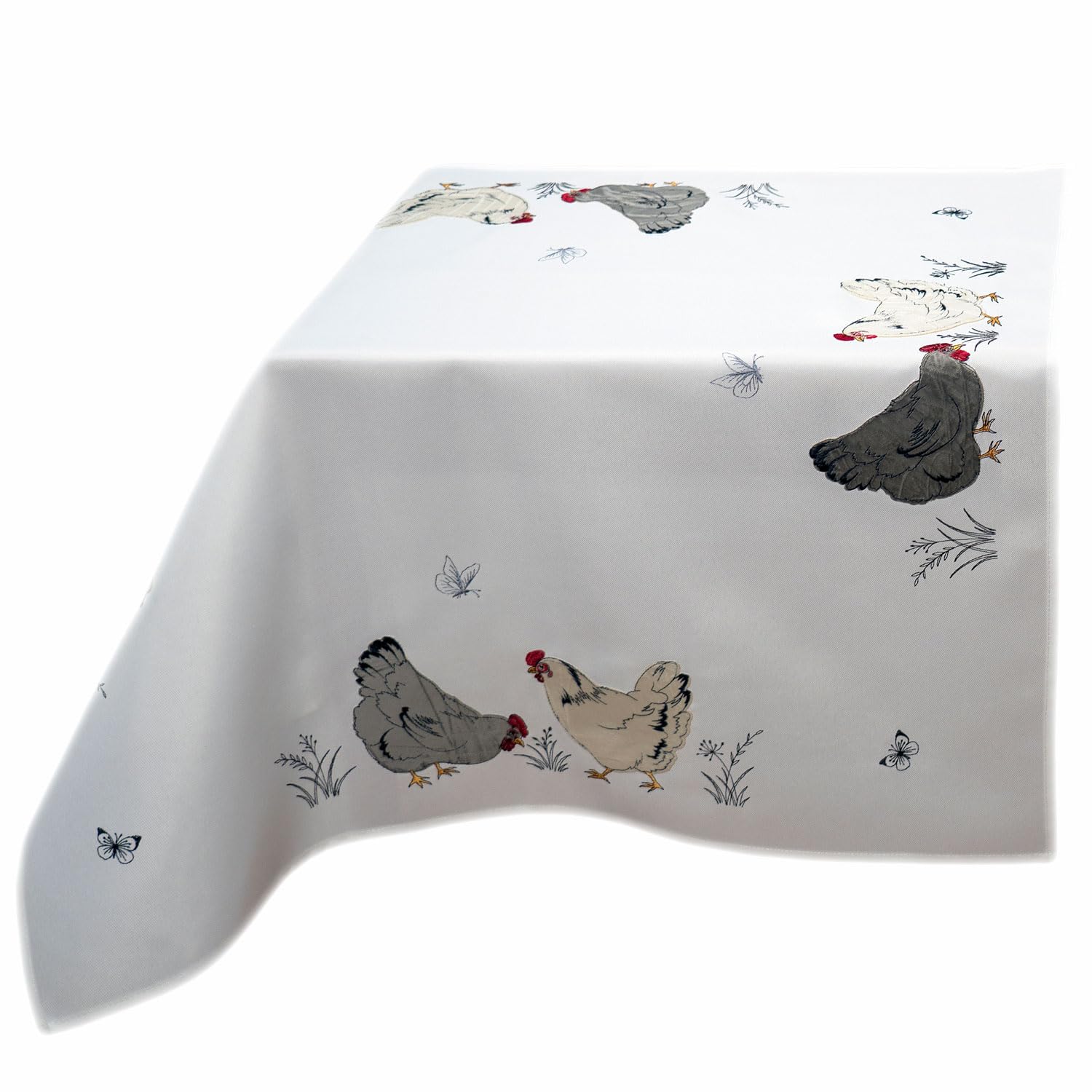 TEXPOT Tischläufer chemin de table poules brodé 40x140 cm