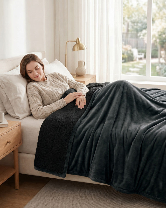 Utopia Bedding Sherpa Reversible Blanket plaid gris Queen