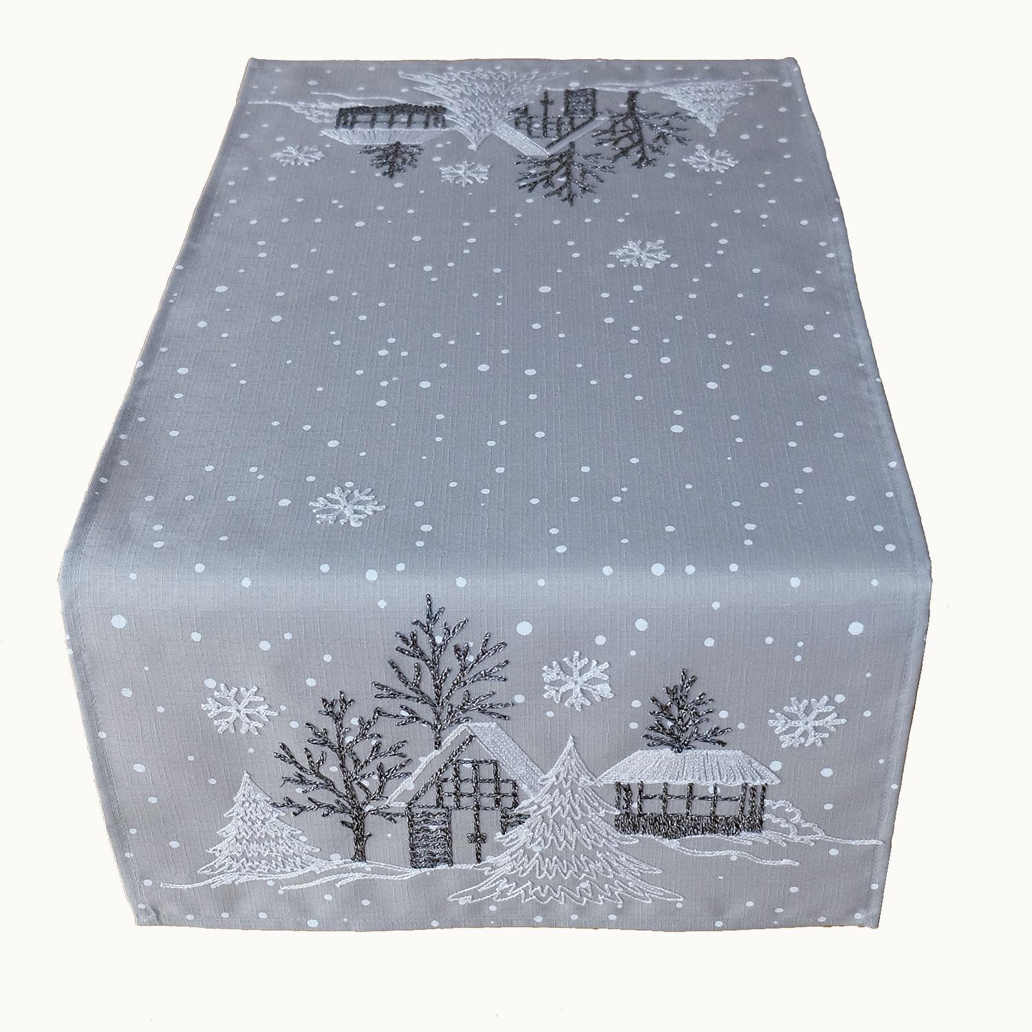 Texpot Tischläufer chemin de table Noël 85x40 cm gris village hiver