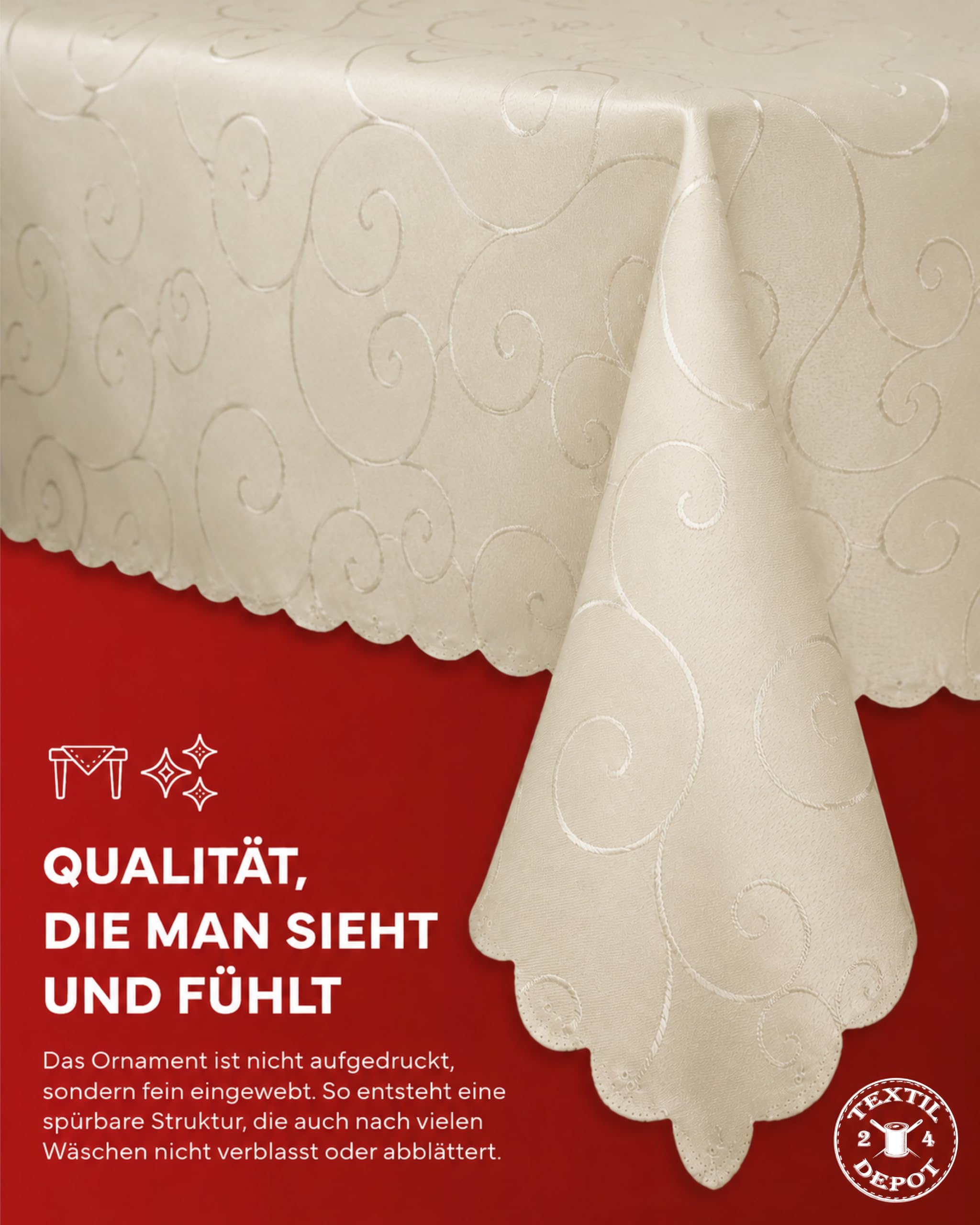 TEXPOT Ornament nappe ronde champagne 160 cm infroissable