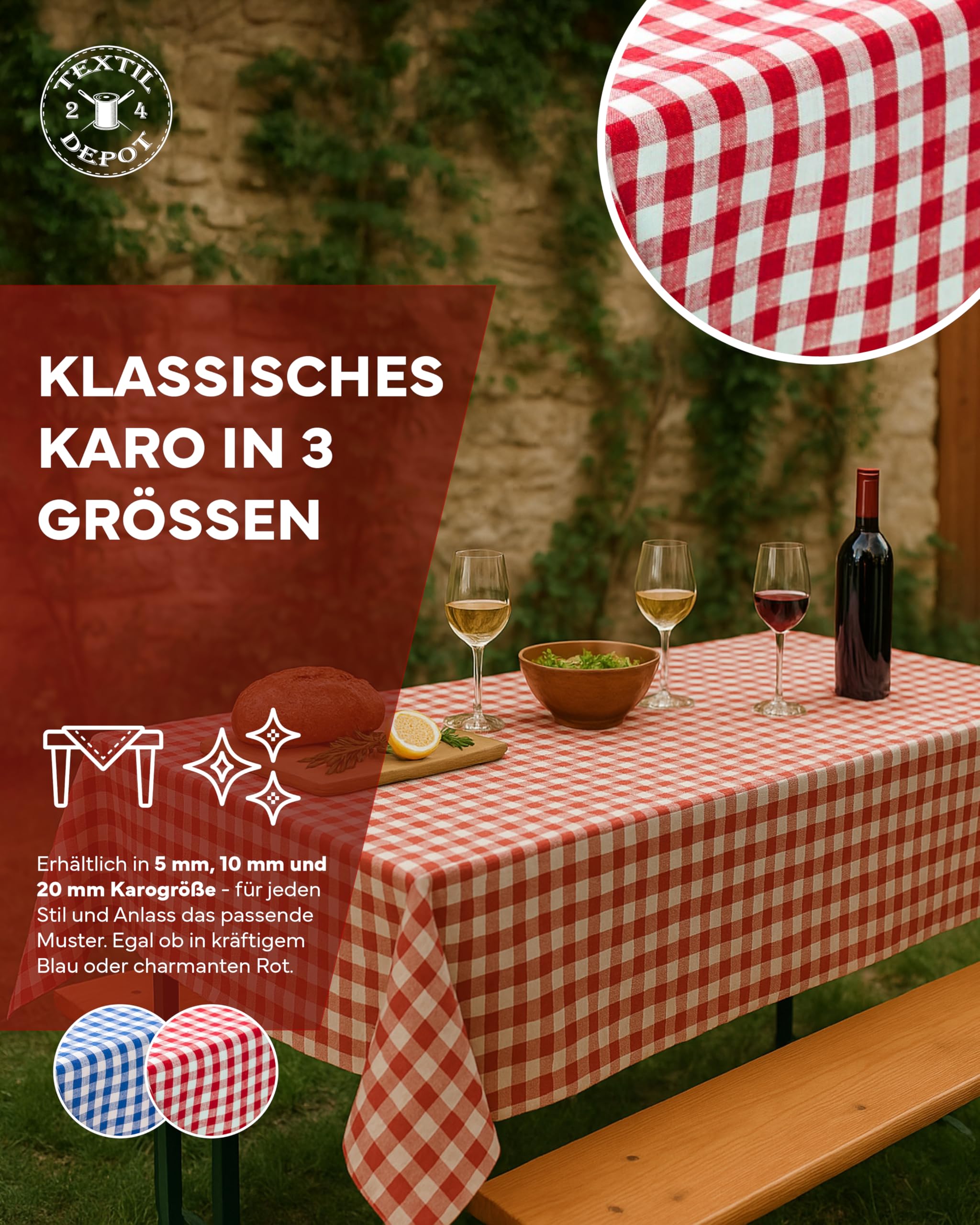 Texpot Tischdecken nappe carreaux rouge 130x170 cm