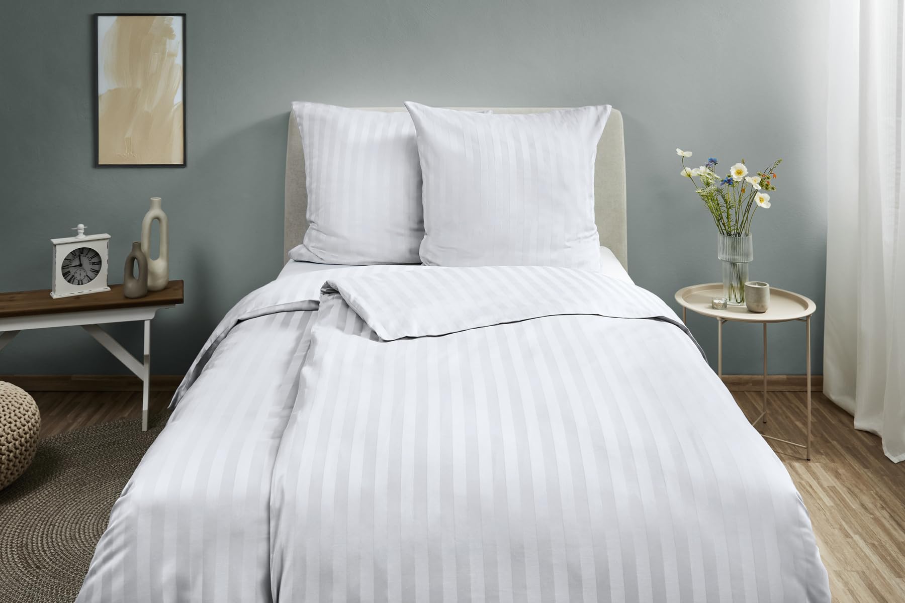Texpot Bettwäsche parure de lit 135x200 cm rayures grise coton