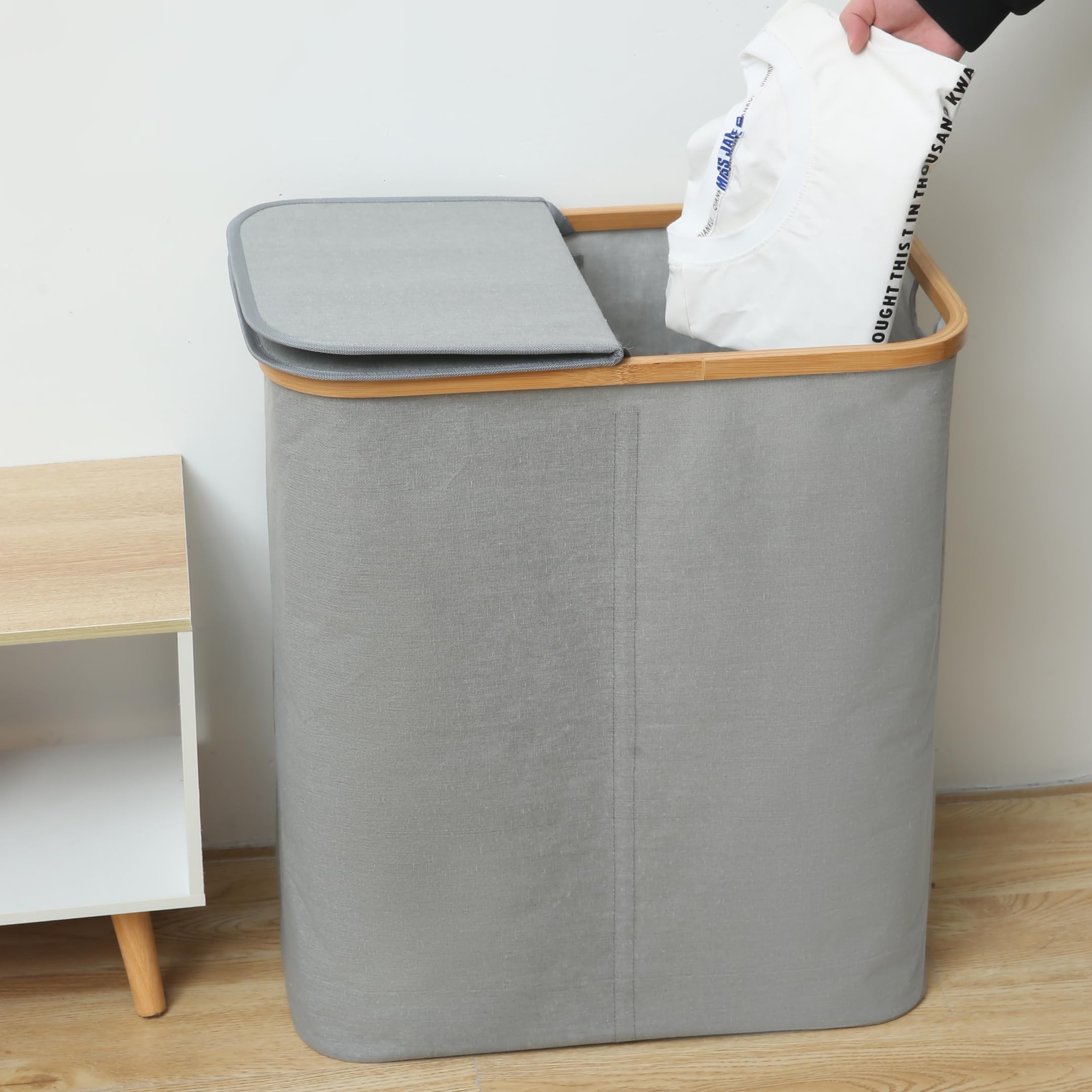 Promo Linge Paniers à linge panier linge 110L gris bambou