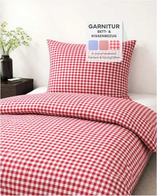TEXPOT Bettwäsche parure lit carreaux rouge 155x220+80x80