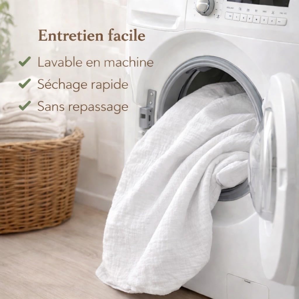 PROMO LINGE Angelina parure lit gaze coton blanc 240x260