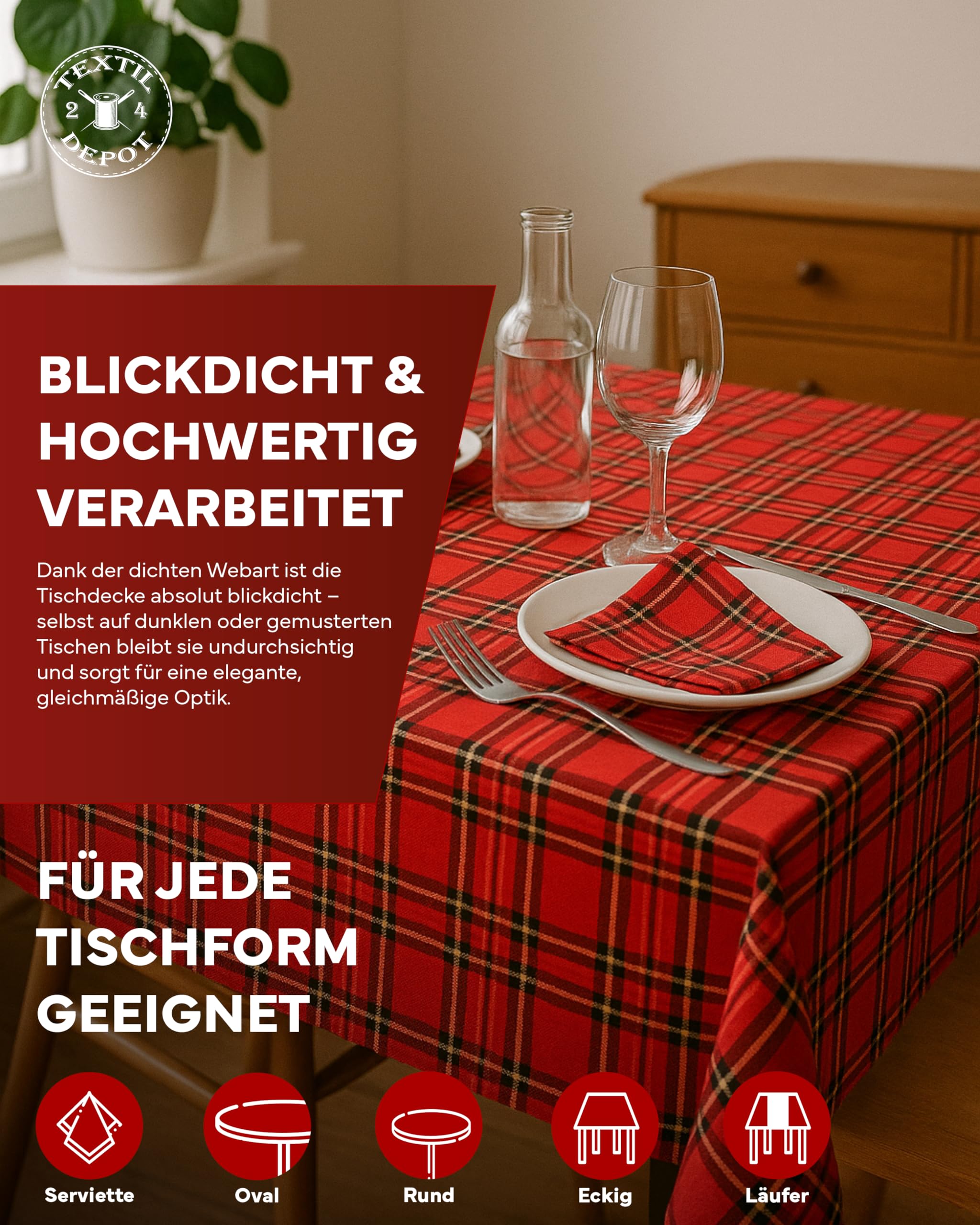 Texpot Tischdecken Nappe carreaux Rouge 140x140 cm