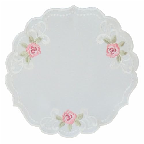 TEXPOT Tischdecken nappe roses brodées blanc bord feston