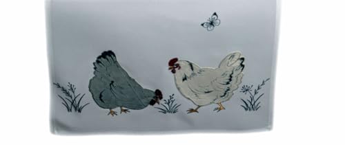 TEXPOT Tischläufer chemin de table poules brodé 40x140 cm