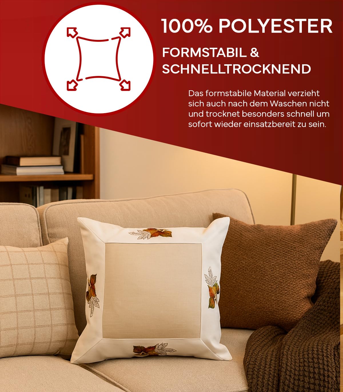 TEXPOT Feuilles 40x40 housse de coussin brodée automne