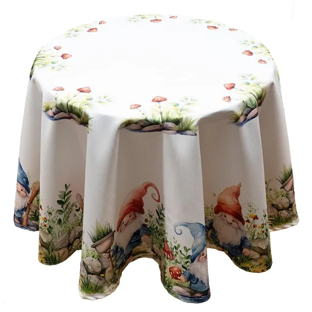 TEXPOT Tischdecken nappe ronde 150 cm motif nain blanc