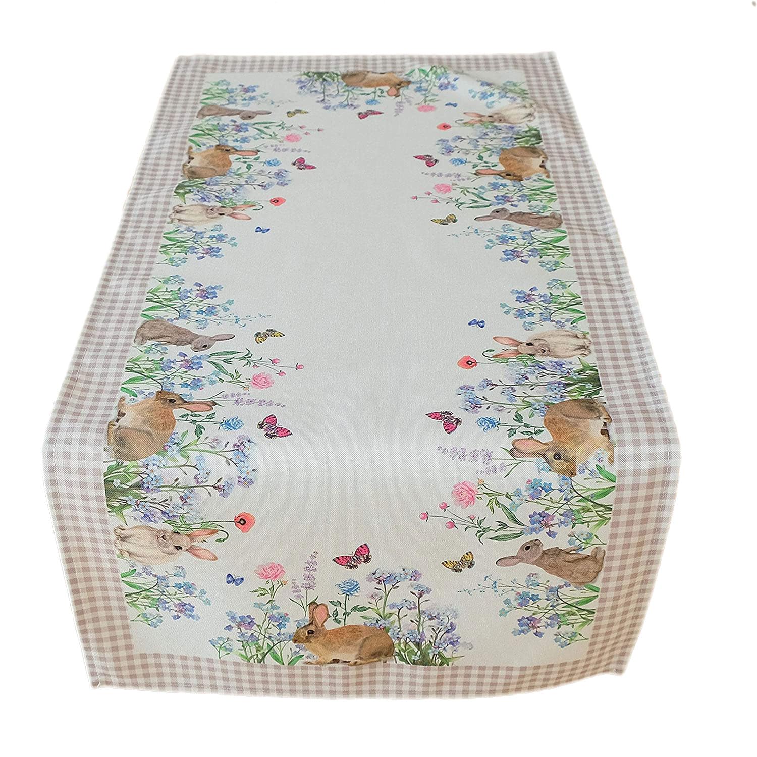 Texpot Tischläufer chemin lapins fleurs 90x40 polyester