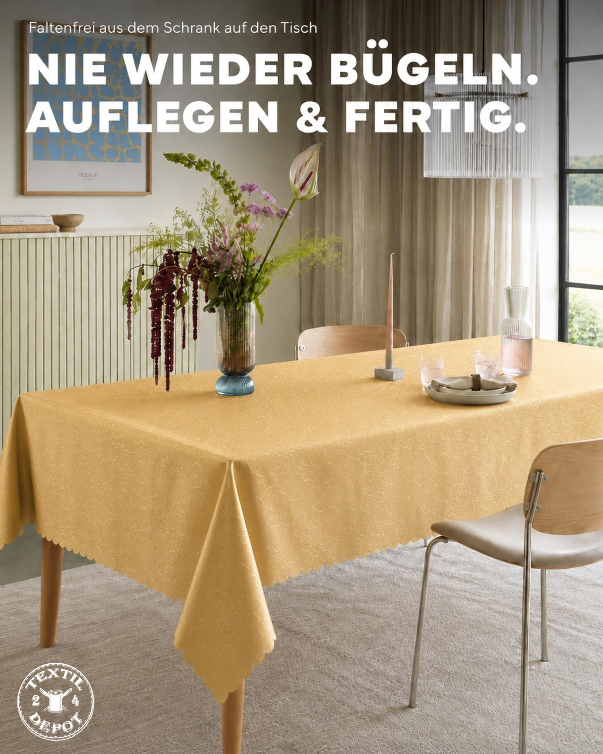 TEXPOT Ornament nappe ovale jaune 135x180 cm infroissable