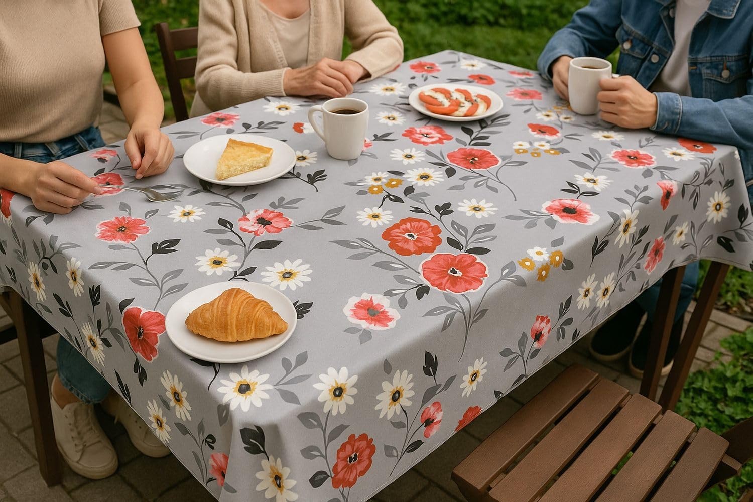 TEXPOT Gartentischdecken toile cirée 140x180 cm motif fleurs