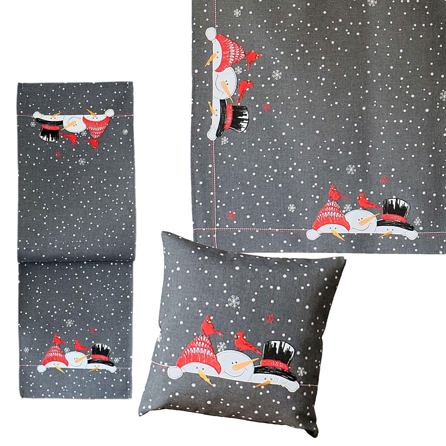 TEXPOT Bonhomme Neige 40x85 chemin de table gris Noël