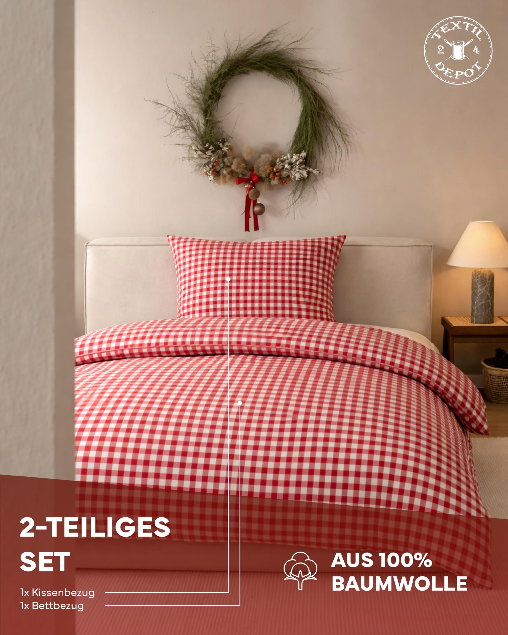 TEXPOT Bettwäsche parure lit carreaux rouge 155x220+80x80