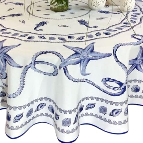Promo Linge Nappes nappe ronde 180cm marin blanc