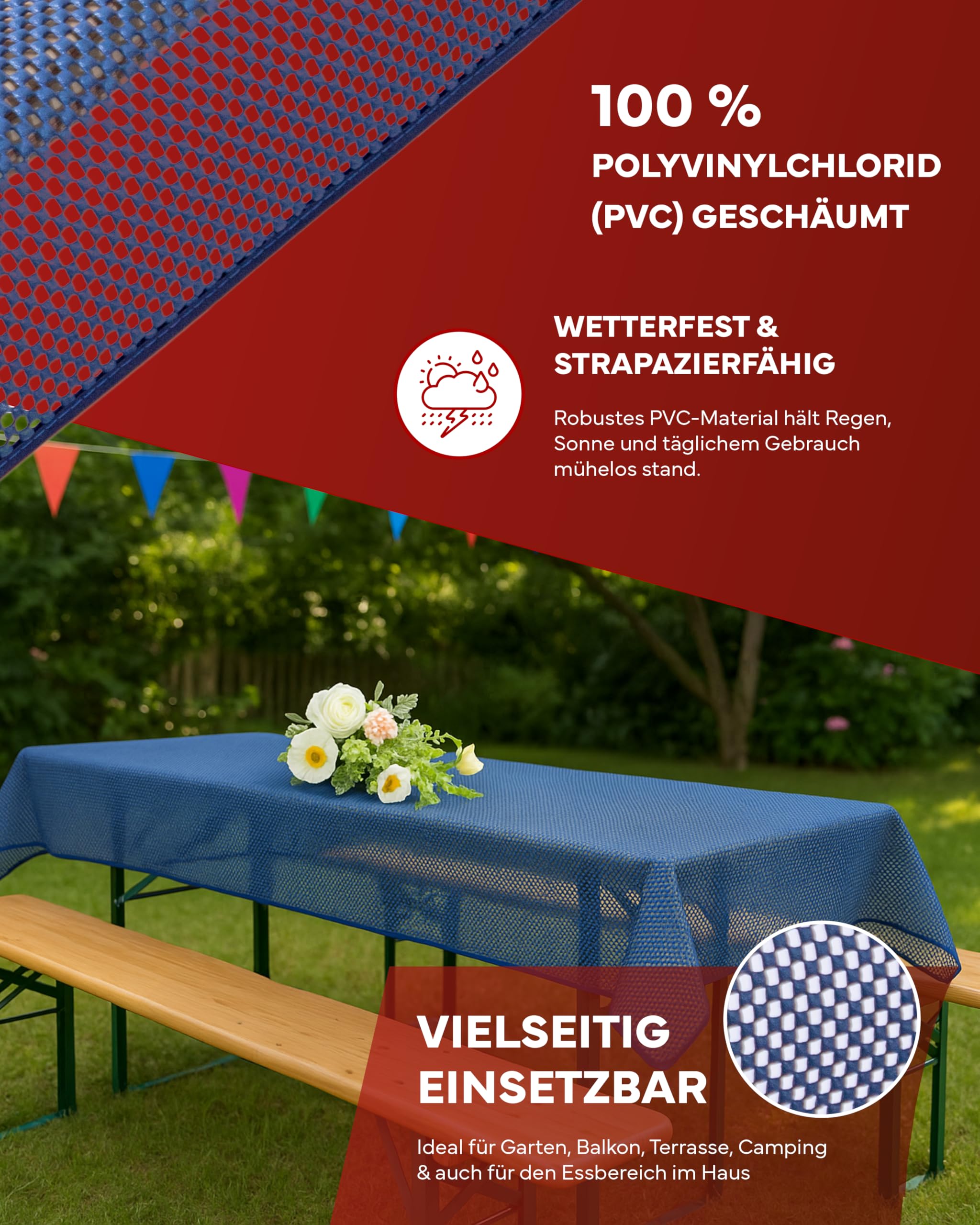 Texpot Gartentischdecken nappe ovale 160x220 bleu PVC carreaux