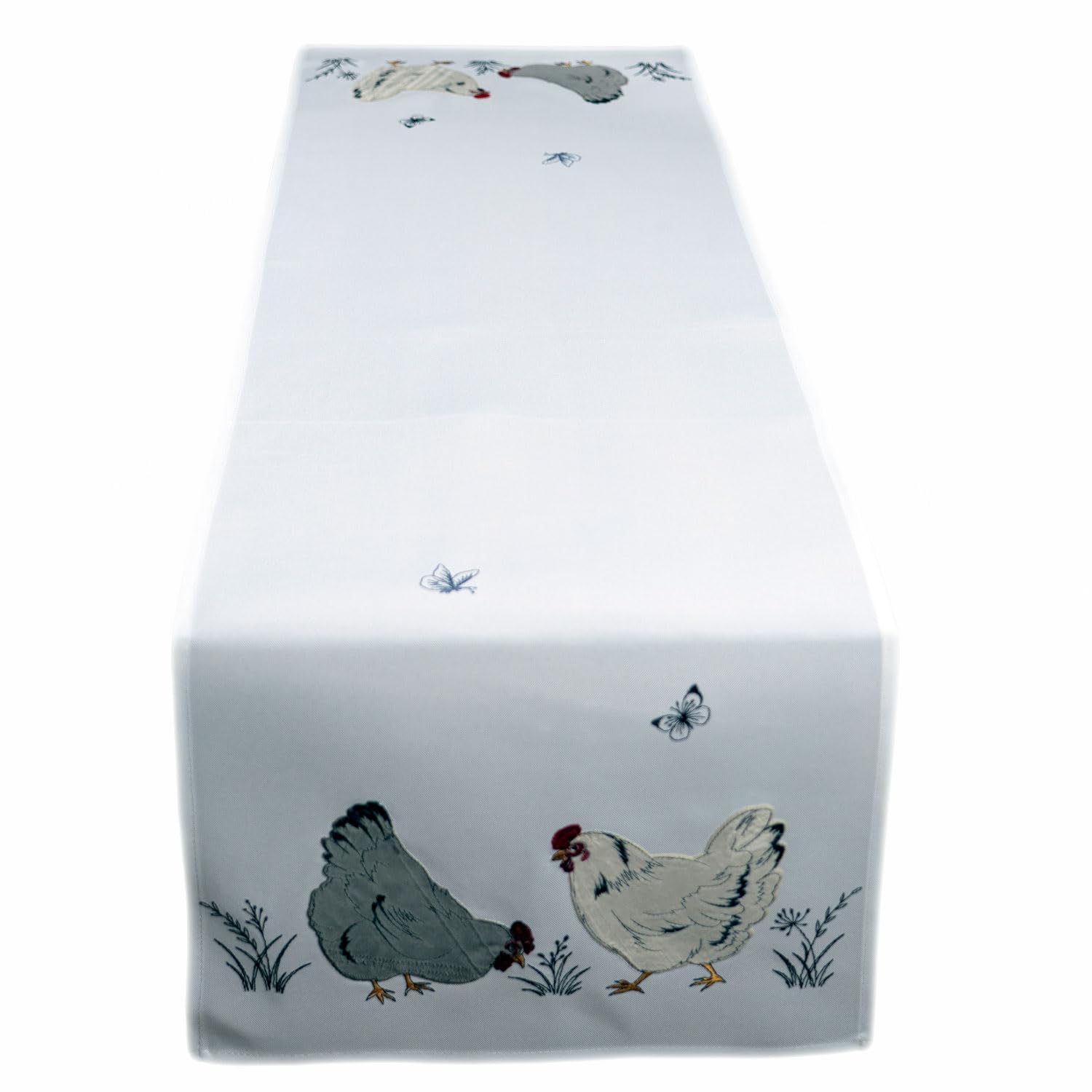 TEXPOT Tischläufer chemin de table poules brodé 40x140 cm