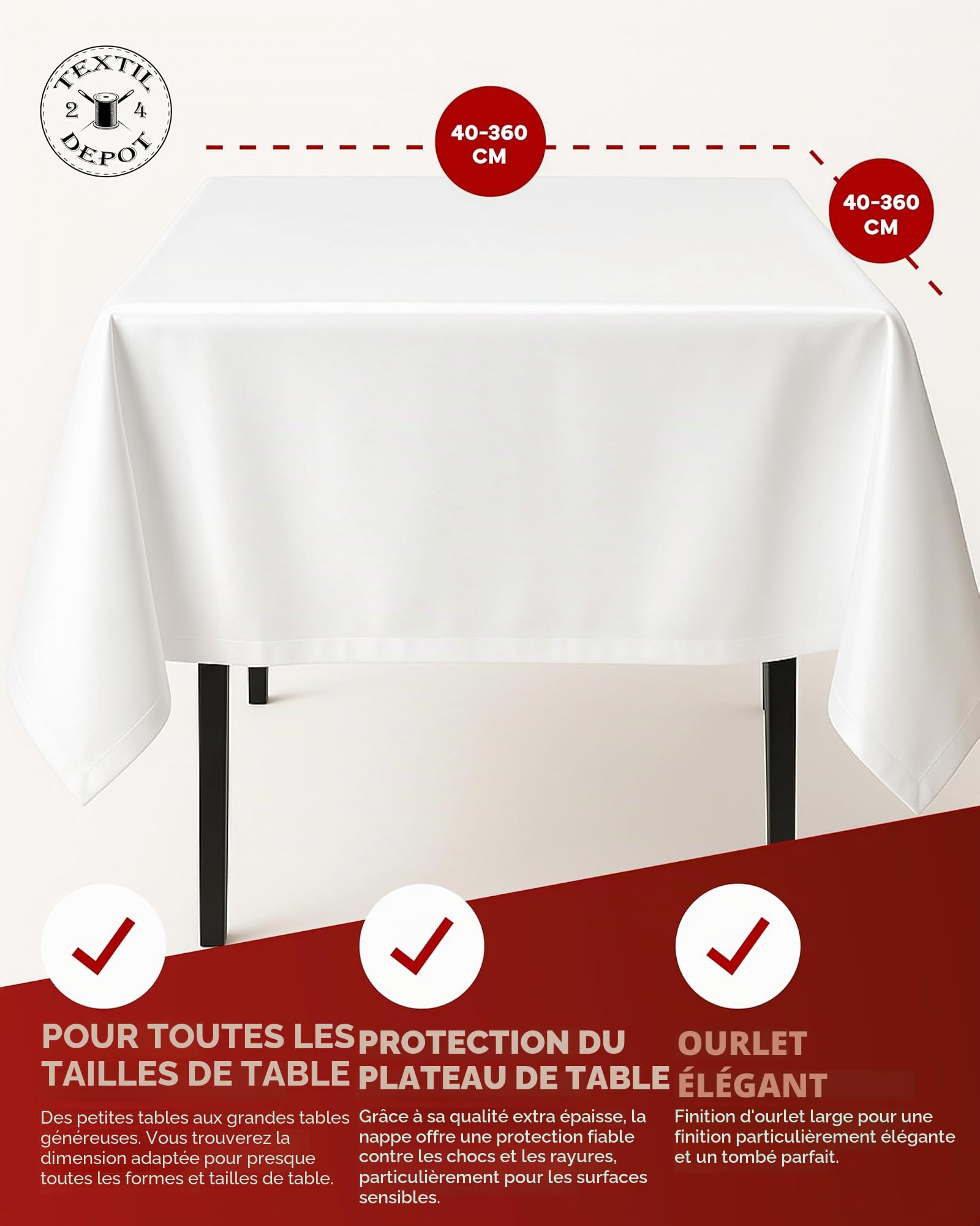 Texpot Gartentischdecken nappe écrue 90x90 cm polyester