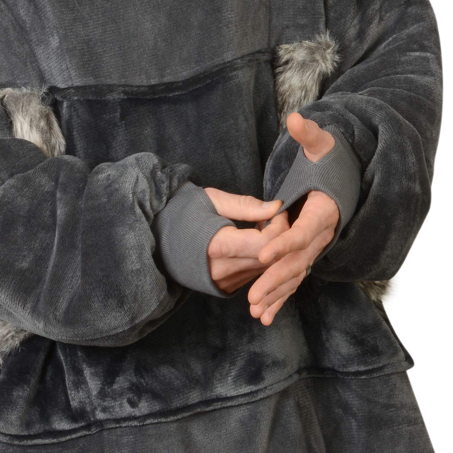 Snug-Rug Eskimo Hoodie Blanket plaid à capuche gris sherpa