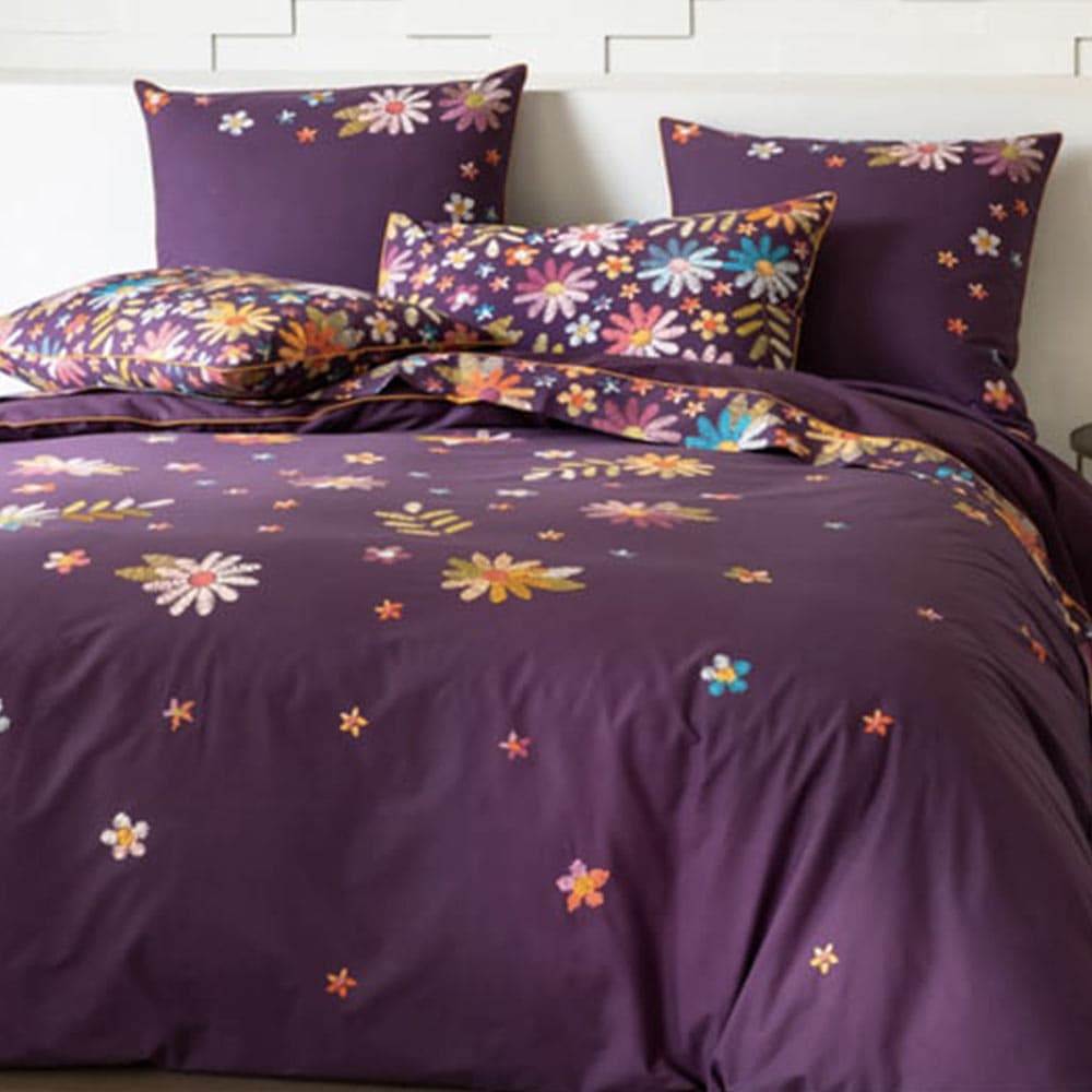 Lingorama Manuela Taie oreiller percale coton brodé 65x65 mauve