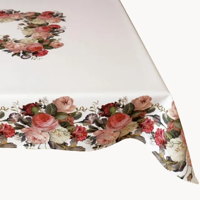 TEXPOT Tischdecken nappe 130 x 170 cm motif roses blanc