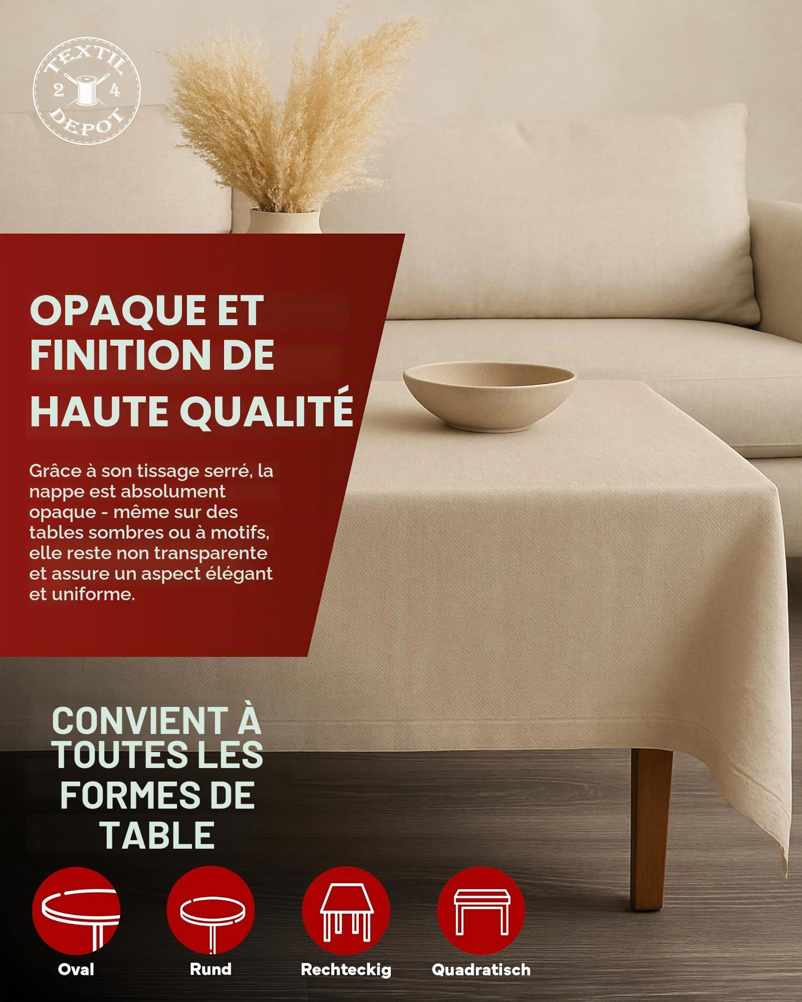 Texpot Gartentischdecken nappe écrue 90x90 cm polyester