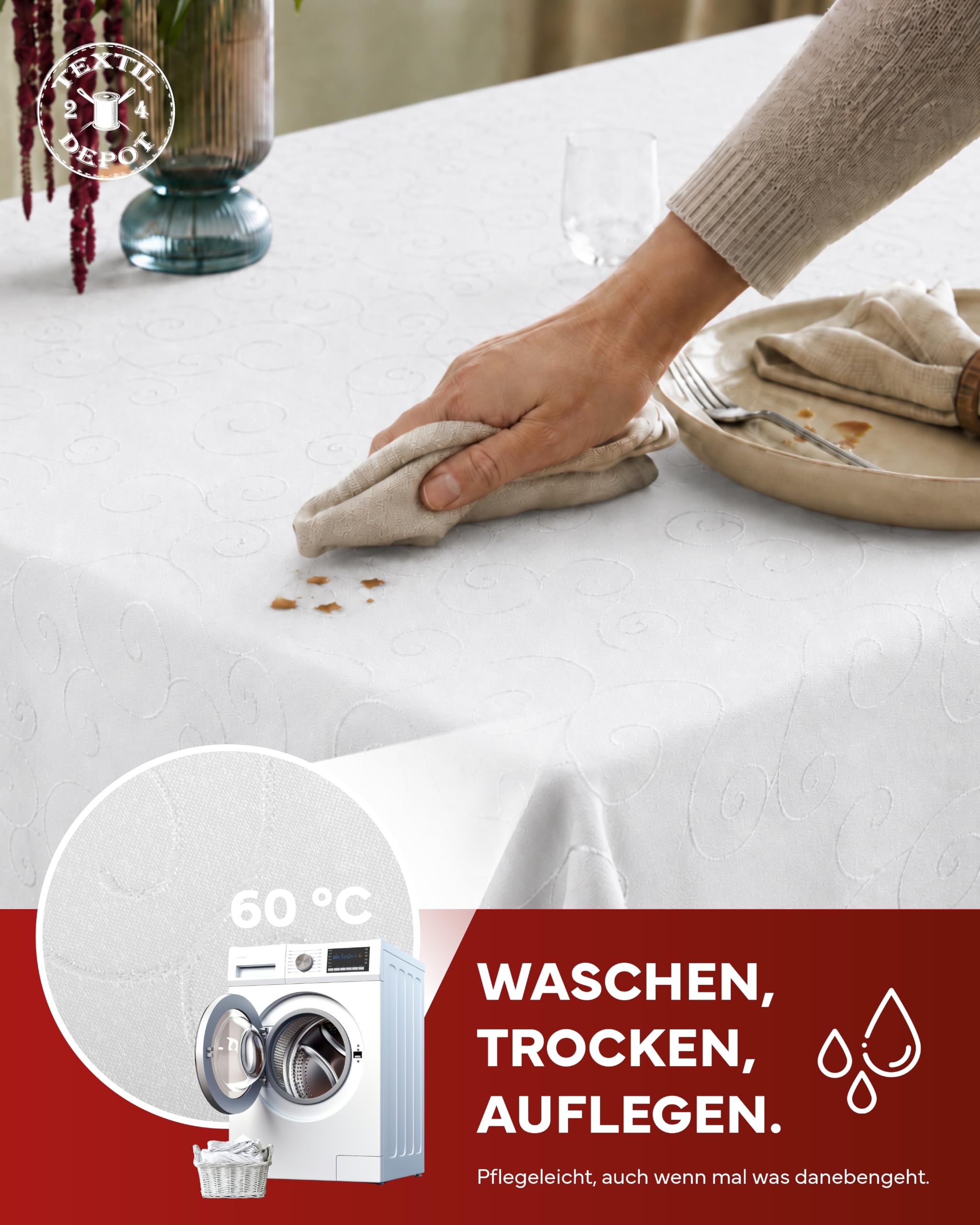 TEXPOT Tischdecken Ornament nappe ronde blanche 160 cm