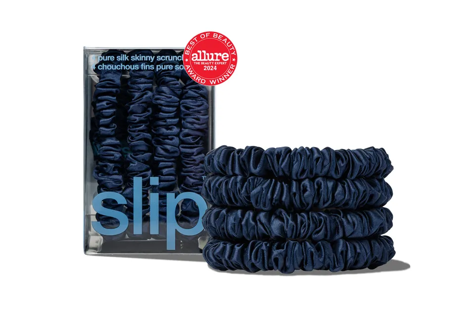 Slip Skinny Scrunchies chouchous soie navy bleu marine x4