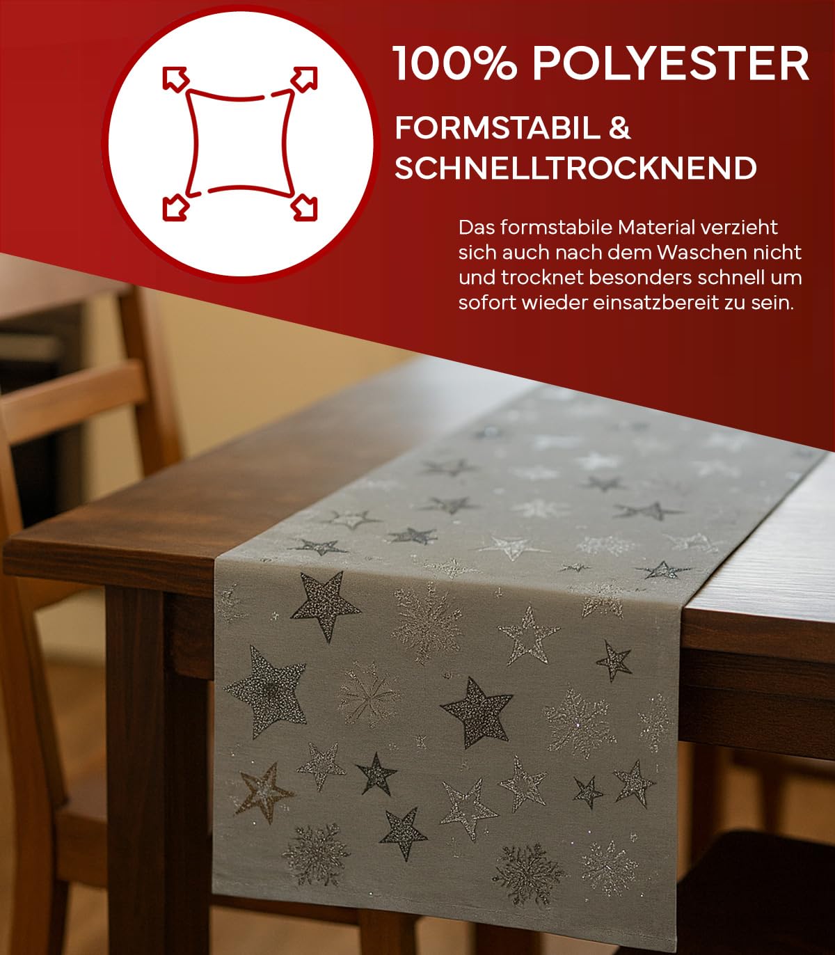 TEXPOT Tischläufer étoiles Noël chemin de table 40x140 cm rouge