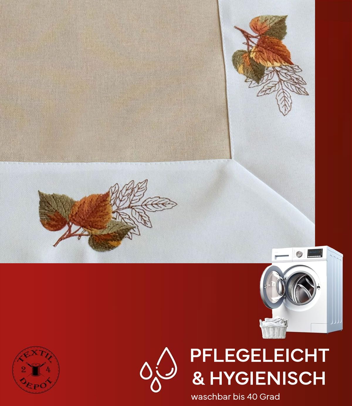 Texpot Tischdecken nappe 85x85 cm feuilles automne beige