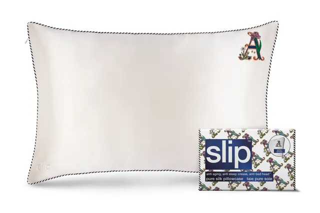 Slip Initial Queen taie oreiller soie blanche lettre
