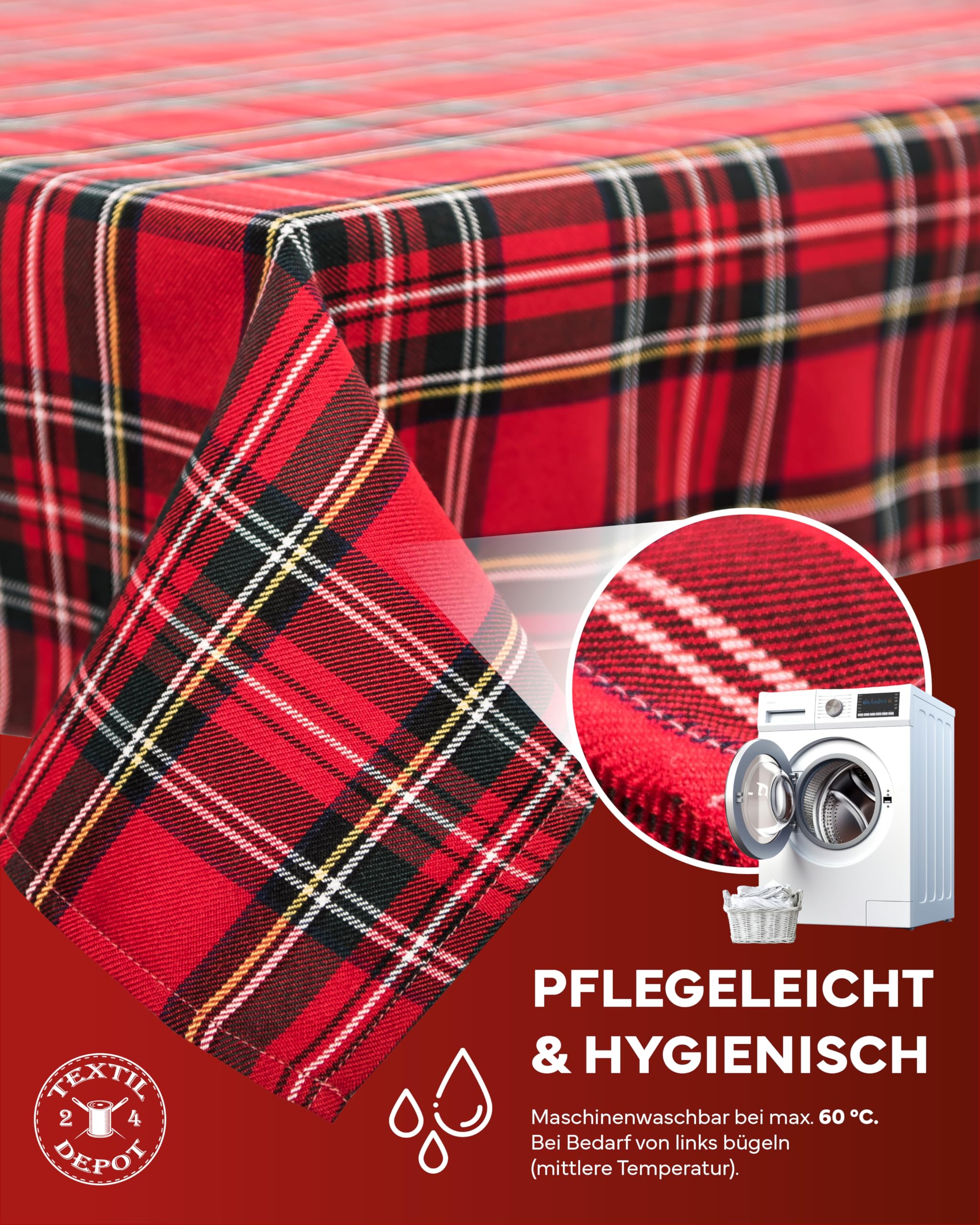 Texpot Tischdecken Nappe carreaux Rouge 140x140 cm