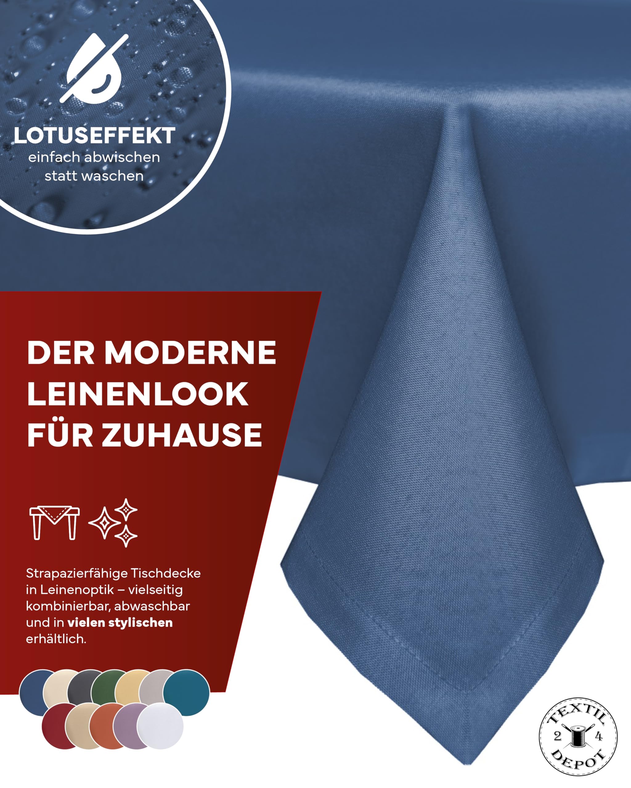 Texpot Gartentischdecken Nappe Jardin 90x90 Bleu Lin