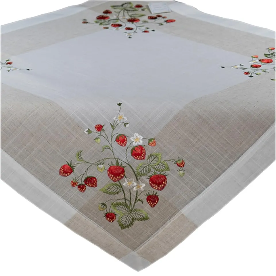 TEXPOT Tischdecken Nappe fraises 85x85 cm aspect lin